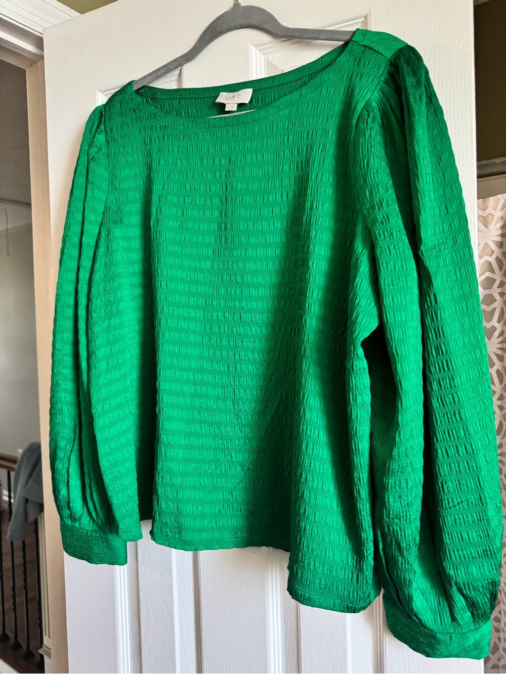 LOFT Emerald Green Textured Scoop Neck Blouse